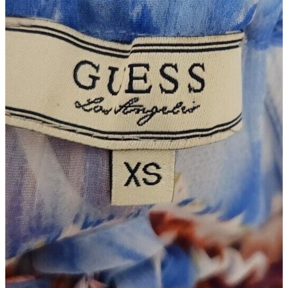 GUESS Blouse Top Size XS Ikat Aztec Colorful Cold Shoulder Short Sleeve Sheer - Picture 8 of 11